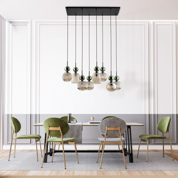 Candelabru pe cablu SOPHIA 8xE14/10W/230V negru/verde/bej fumuriu