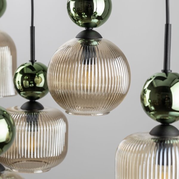 Candelabru pe cablu SOPHIA 8xE14/10W/230V negru/verde/bej fumuriu