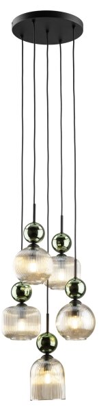 Lustră suspendată SOPHIA, 5 x E14, 10 W, 230 V, negru/verde/bej fumuriu