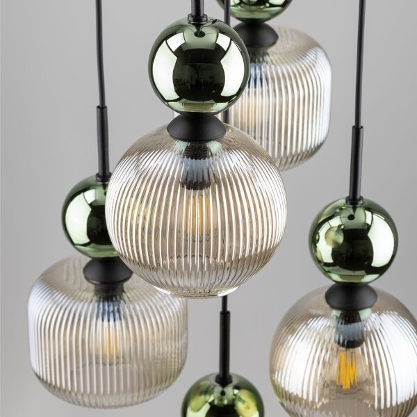 Lustră suspendată SOPHIA, 5 x E14, 10 W, 230 V, negru/verde/bej fumuriu
