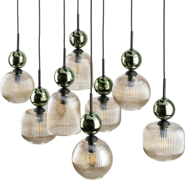 Candelabru pe cablu SOPHIA 8xE14/10W/230V negru/verde/bej fumuriu