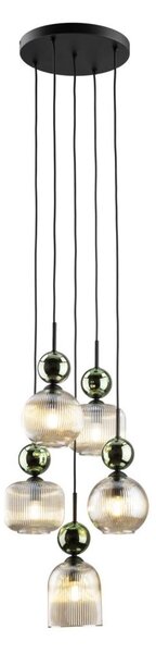 Lustră suspendată SOPHIA, 5 x E14, 10 W, 230 V, negru/verde/bej fumuriu