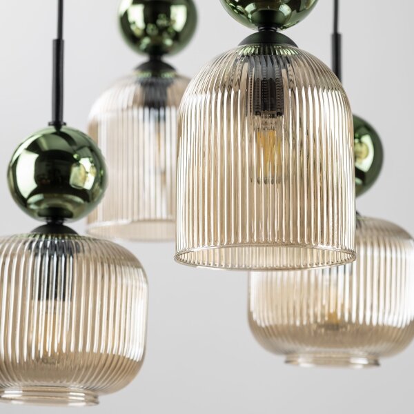 Candelabru pe cablu SOPHIA 8xE14/10W/230V negru/verde/bej fumuriu