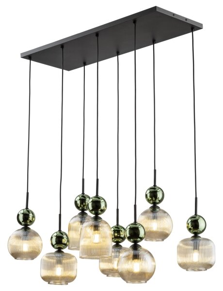 Candelabru pe cablu SOPHIA 8xE14/10W/230V negru/verde/bej fumuriu