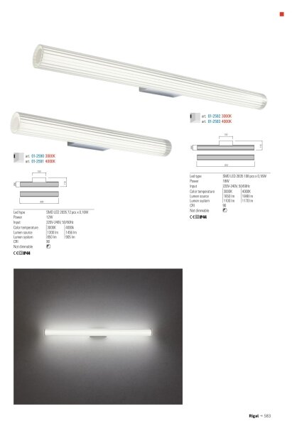 Redo 01-2593 - Lampă LED pentru oglindă de baie RIGAL, 18W, 230V, IP44, crom/alb