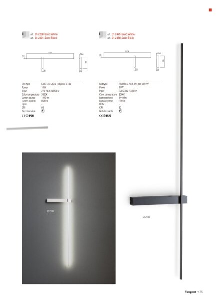 Redo 01-2479 - Aplica de perete LED TANGENT, 14W, 230V, 3000K, albă