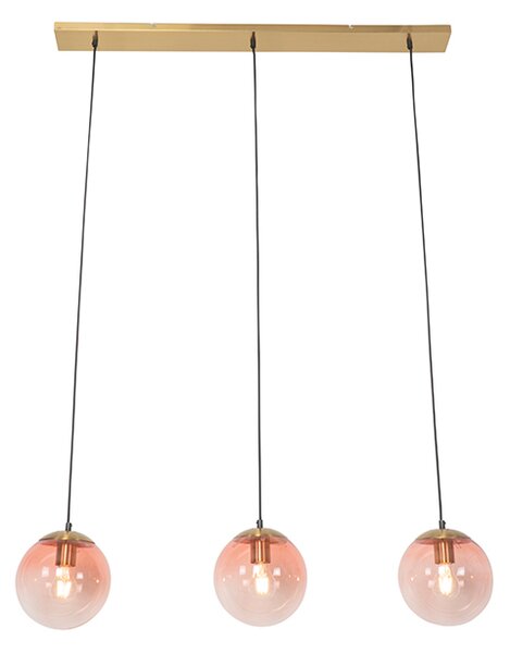 Lampă suspendată Art Deco din alamă cu sticlă roz cu 3 lumini - Pallon