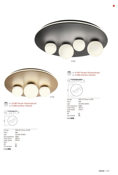 Redo 01-2466 - Plafonieră LED CORUM/48W/230V 3000K CRI 90 neagră