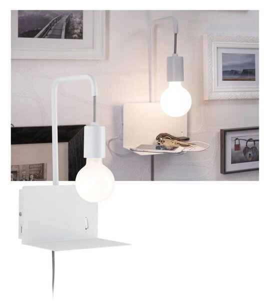 Paulmann 79812 - Lampă de perete CALVANI cu poliță și port USB, 1xE27/40W, 230V, albă