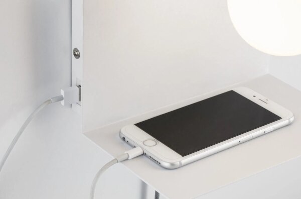 Paulmann 79812 - Lampă de perete CALVANI cu poliță și port USB, 1xE27/40W, 230V, albă
