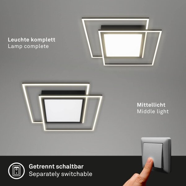 Brilo - Plafonieră LED 51,5x51,5 cm, neagră, 2x LED/16W/230V + LED/19W