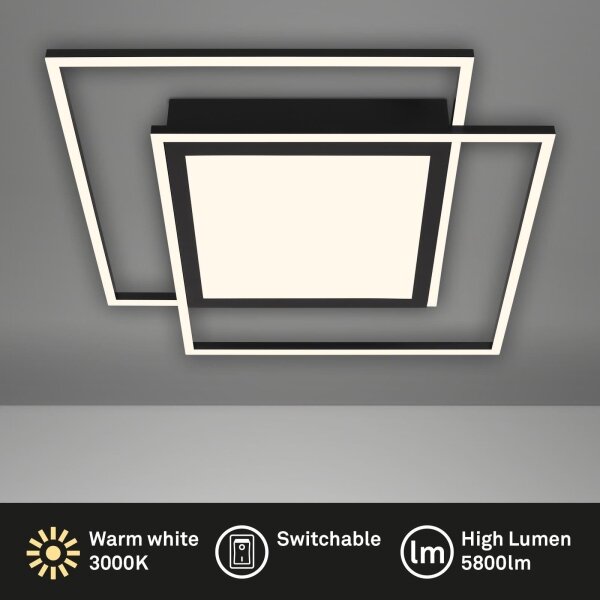 Brilo - Plafonieră LED 51,5x51,5 cm, neagră, 2x LED/16W/230V + LED/19W