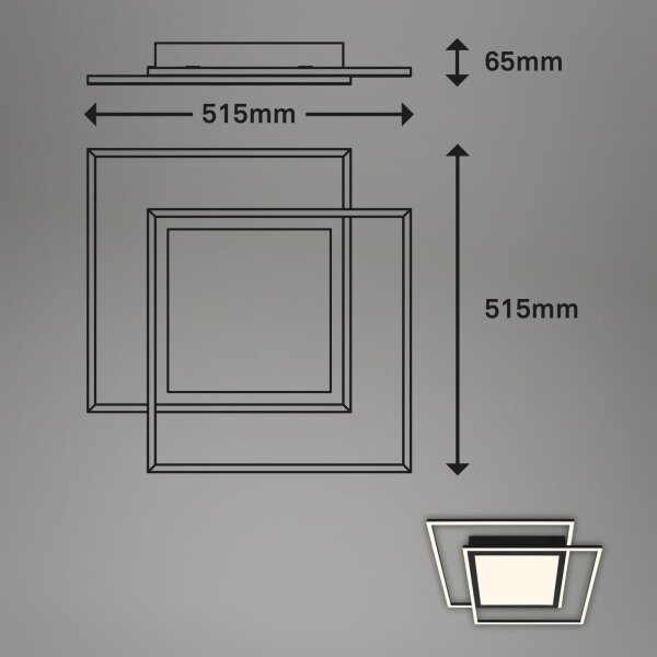 Brilo - Plafonieră LED 51,5x51,5 cm, neagră, 2x LED/16W/230V + LED/19W
