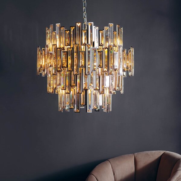 Endon 72746 - Lustru din cristal VIVIANA pe lanț, 15xE14/40W/230V, fumuriu