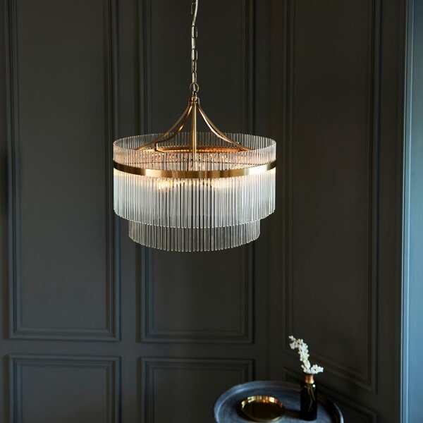 Endon 99166 - Candelabru MARIETTA cu lanț, 5xE14/7W/230V, alamă/sticlă clară