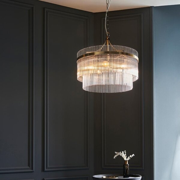 Endon 99166 - Candelabru MARIETTA cu lanț, 5xE14/7W/230V, alamă/sticlă clară