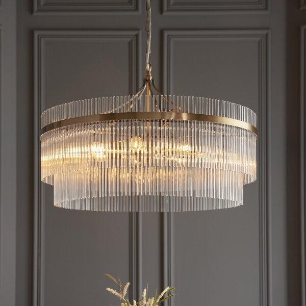 Endon 112574 - Candelabru suspendat pe lanț MARIETTA GRAND 7xE14/7W/230V alamă/sticlă clară