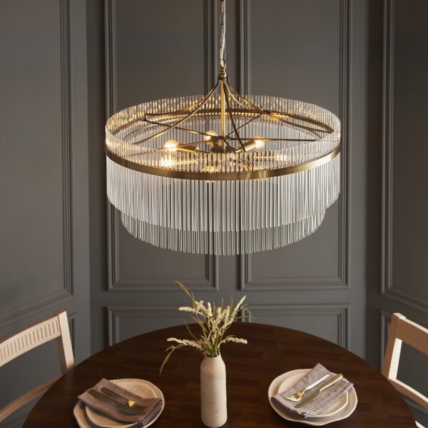 Endon 112574 - Candelabru suspendat pe lanț MARIETTA GRAND 7xE14/7W/230V alamă/sticlă clară