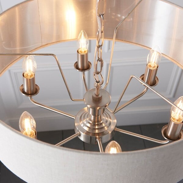 Endon 94357 - Candelabru suspendat pe lanț HIGHCLERE 6xE14/40W/230V bej/crom mat