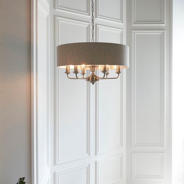 Endon 94357 - Candelabru suspendat pe lanț HIGHCLERE 6xE14/40W/230V bej/crom mat