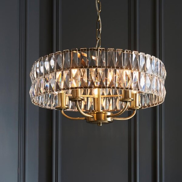 Endon 106244 - Candelabru suspendat CLIFTON pe lanț, 5xE14/6W/230V, alamă/sticlă clară