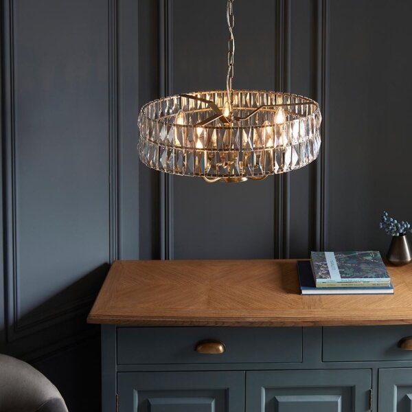 Endon 106244 - Candelabru suspendat CLIFTON pe lanț, 5xE14/6W/230V, alamă/sticlă clară