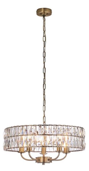 Endon 106244 - Candelabru suspendat CLIFTON pe lanț, 5xE14/6W/230V, alamă/sticlă clară