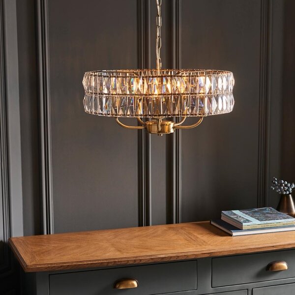 Endon 106244 - Candelabru suspendat CLIFTON pe lanț, 5xE14/6W/230V, alamă/sticlă clară