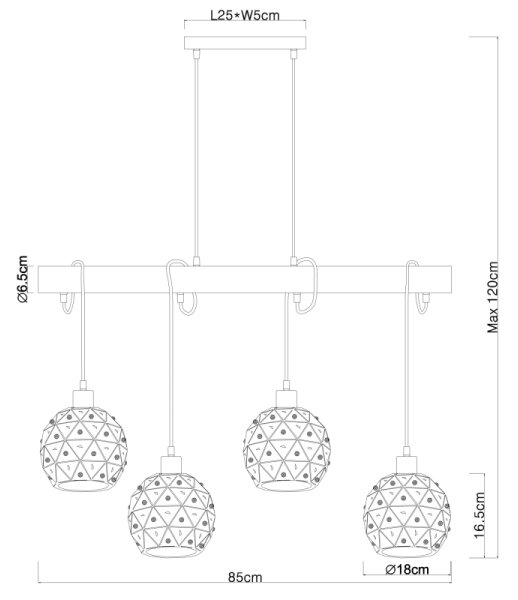 Globo 54029-4H - Candelabru suspendat pe cablu JODIE 4xE27/40W/230V bej/negru