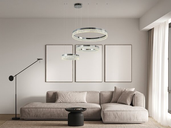 Lustră cu cristale LED THALIA, reglabilă, suspendată pe cablu, 120W/230V 3000-6000K + telecomandă