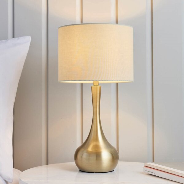 Endon 61191 - Lampă de masă PICCADILLY cu dimmer, 1xE14/40W/230V, alamă/bej