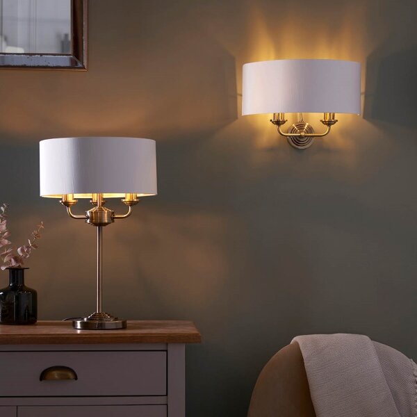 Endon 98932 - Lampă de masă HIGHCLERE 3xE14/18W/230V, alb/alamă, diametru 32 cm