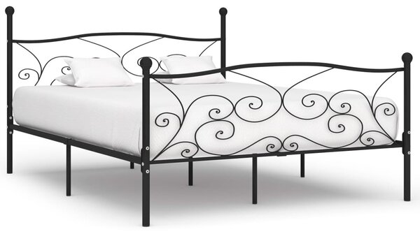 Cadru de pat cu bază din șipci, negru, 200 x 200 cm, metal