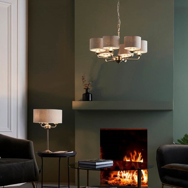Endon 99151 - Lustru HIGHCLERE pe lanț, 6xE14/28W/230V, gri/crom mat