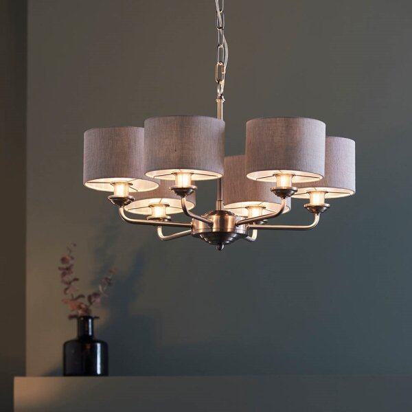 Endon 99151 - Lustru HIGHCLERE pe lanț, 6xE14/28W/230V, gri/crom mat