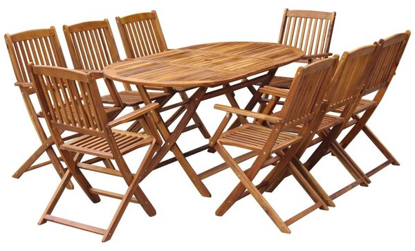 Set mobilier de exterior pliabil, 9 piese, lemn masiv de acacia