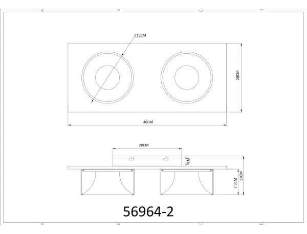Globo 56964-2 - Plafonieră RAYMOND LED, 24W, 230V, 3000K, 46x20 cm, alamă