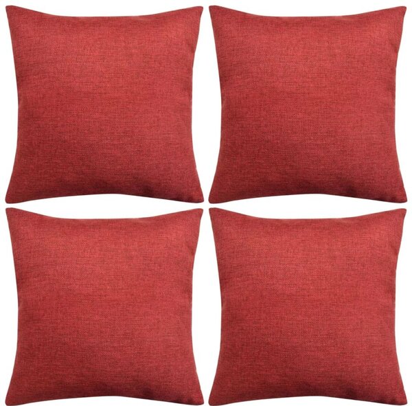 Huse de pernă cu aspect de in, 50 x 50 cm, roșu burgund, 4 buc