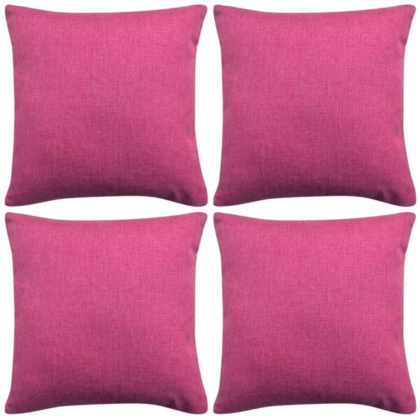Huse de pernă cu aspect de in 50 x 50 cm, roz, 4 buc