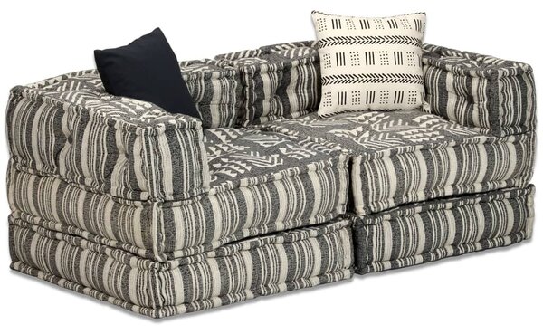 Canapea puf modulară cu 2 locuri, gri cu dungi, material textil