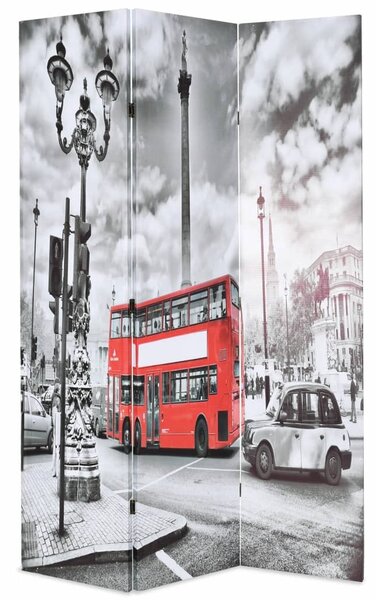 Paravan cameră pliabil, 120x170 cm, autobuz londonez, negru/alb