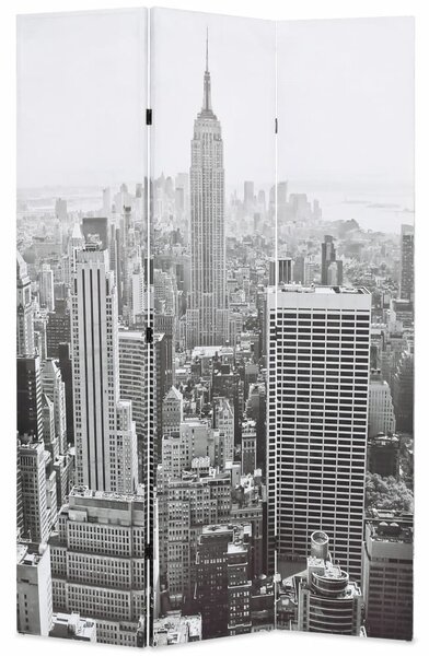 Paravan cameră pliabil, 120x170 cm, New York pe zi, alb/negru