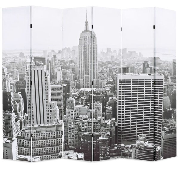 Paravan cameră pliabil, 228 x 170 cm, New York pe zi, alb/negru