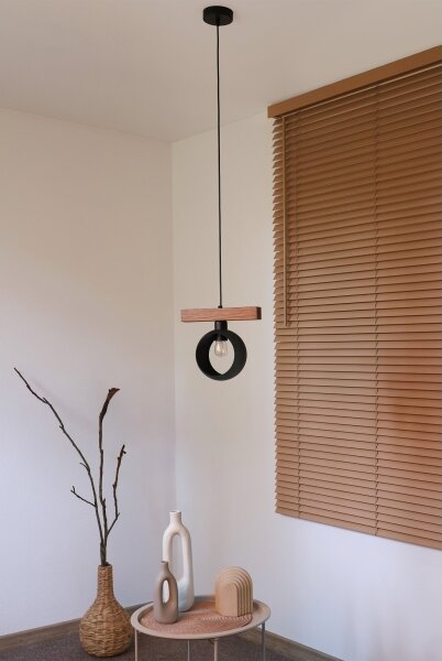 Duolla - Pendul pe cablu IRONLINE 1xE27/15W/230V pin stejar/negru