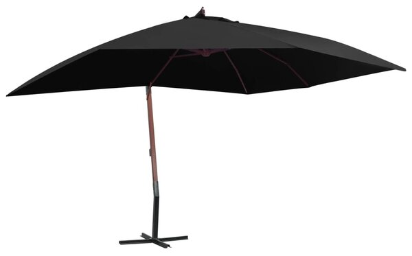 Umbrelă suspendată cu stâlp din lemn, negru, 400 x 300 cm