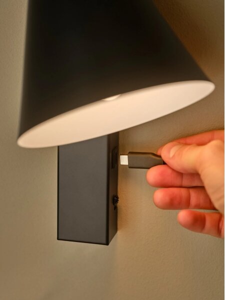 Nordlux - Aplica de perete WILMER cu USB 1xE14/40W/230V, neagră