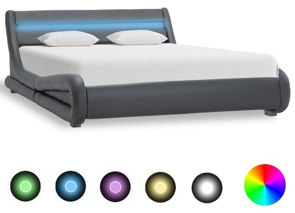 Cadru de pat cu LED, gri, 140 x 200 cm, piele ecologică
