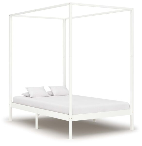 Cadru pat cu baldachin, alb, 140 x 200 cm, lemn masiv de pin