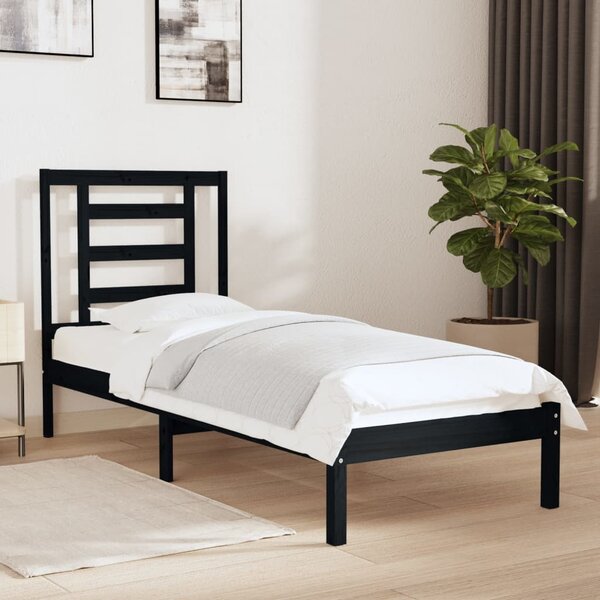 Cadru de pat Small Single 2FT6, negru, 75x190 cm, lemn masiv
