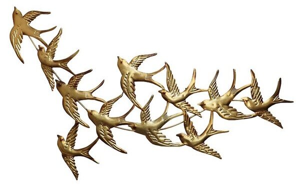Decoratiune perete pasari, Metal, Auriu, Swallow